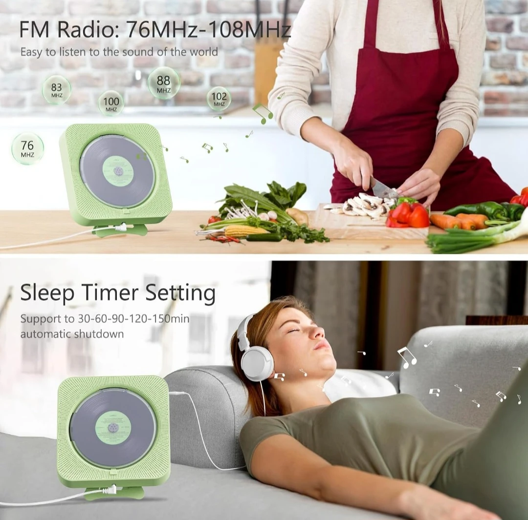 Multifunctional Green CD Player with Bluetooth and Remote - photo 4