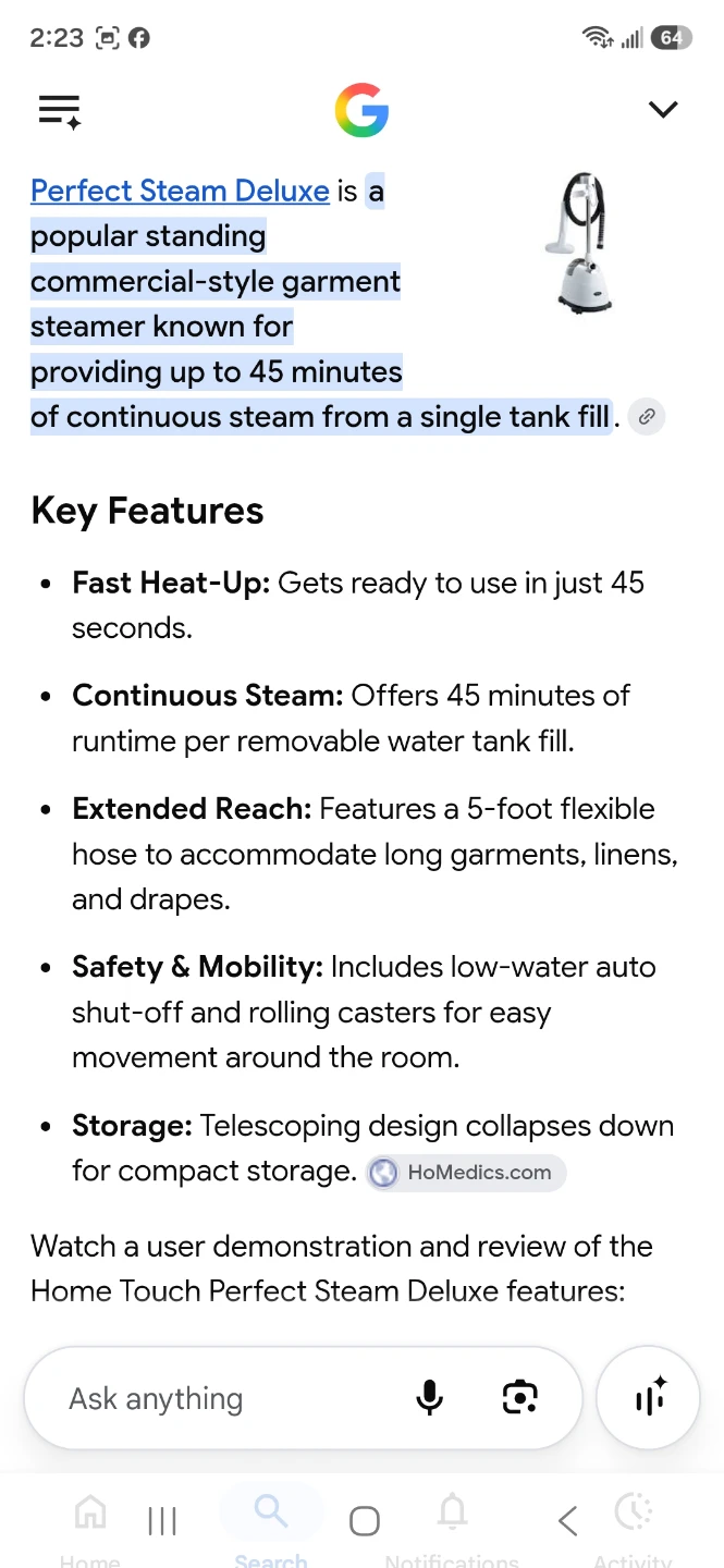 Home Touch Perfect Steam Deluxe Commercial Garment Steamer - photo 4