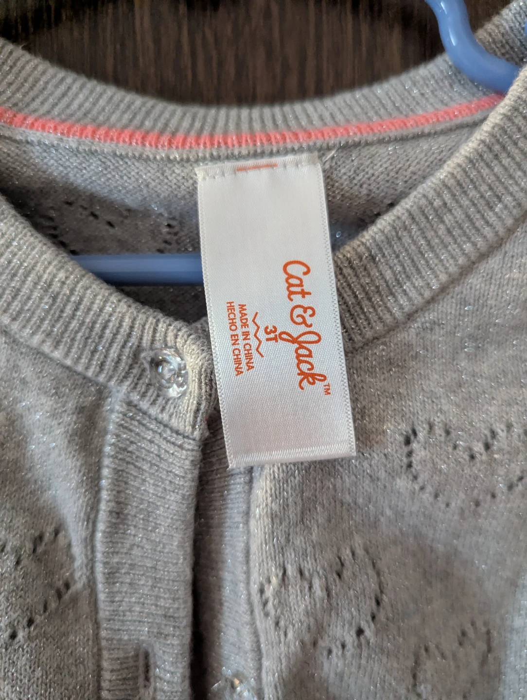 Cat & Jack Sparkly Grey Heart Cardigan Size 3T - photo 2