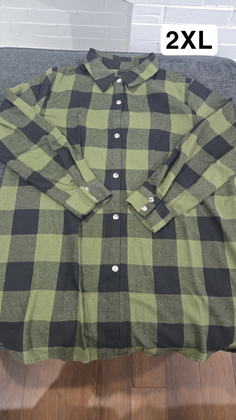 Green and Black Plaid Long Sleeve Shirt 2XL