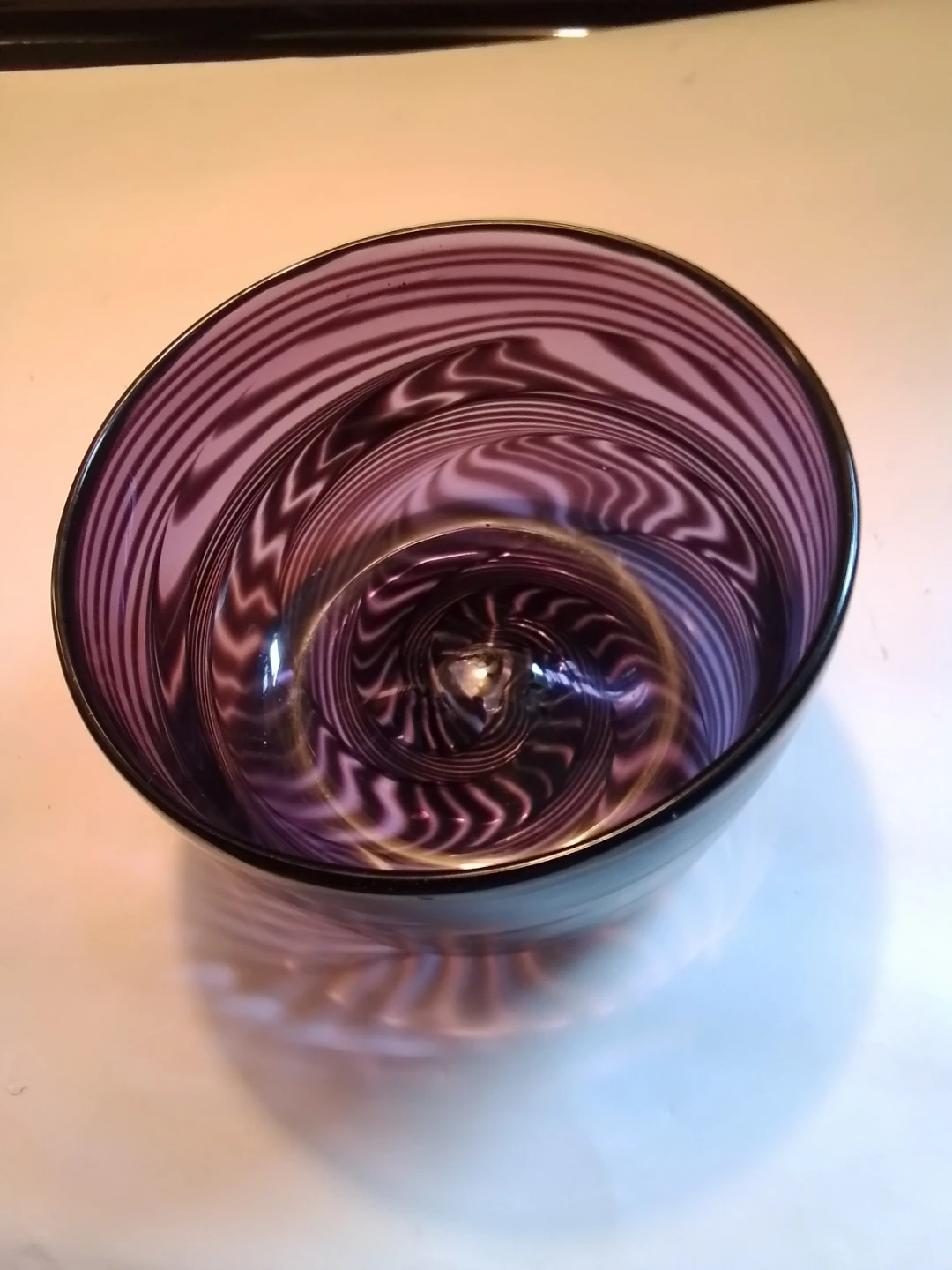 Signed Thorn Glass Studio 1998 Hand Blown Purple Spiral