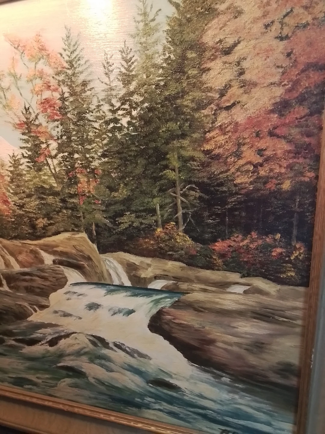 Vintage Mid-Century Waterfall Oil Painting by H. Boynton - photo 5