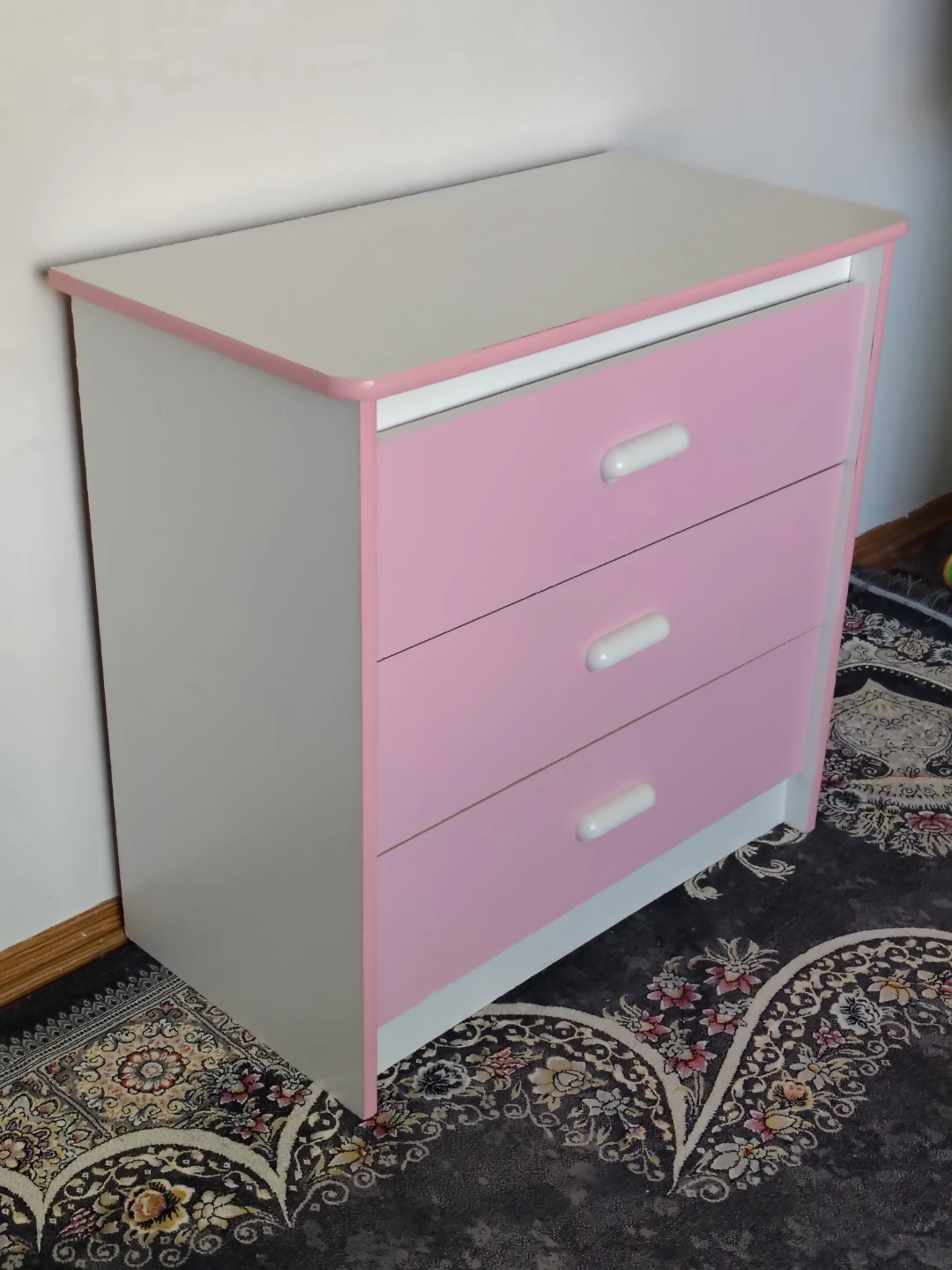 3-Drawer Pink and White Dresser