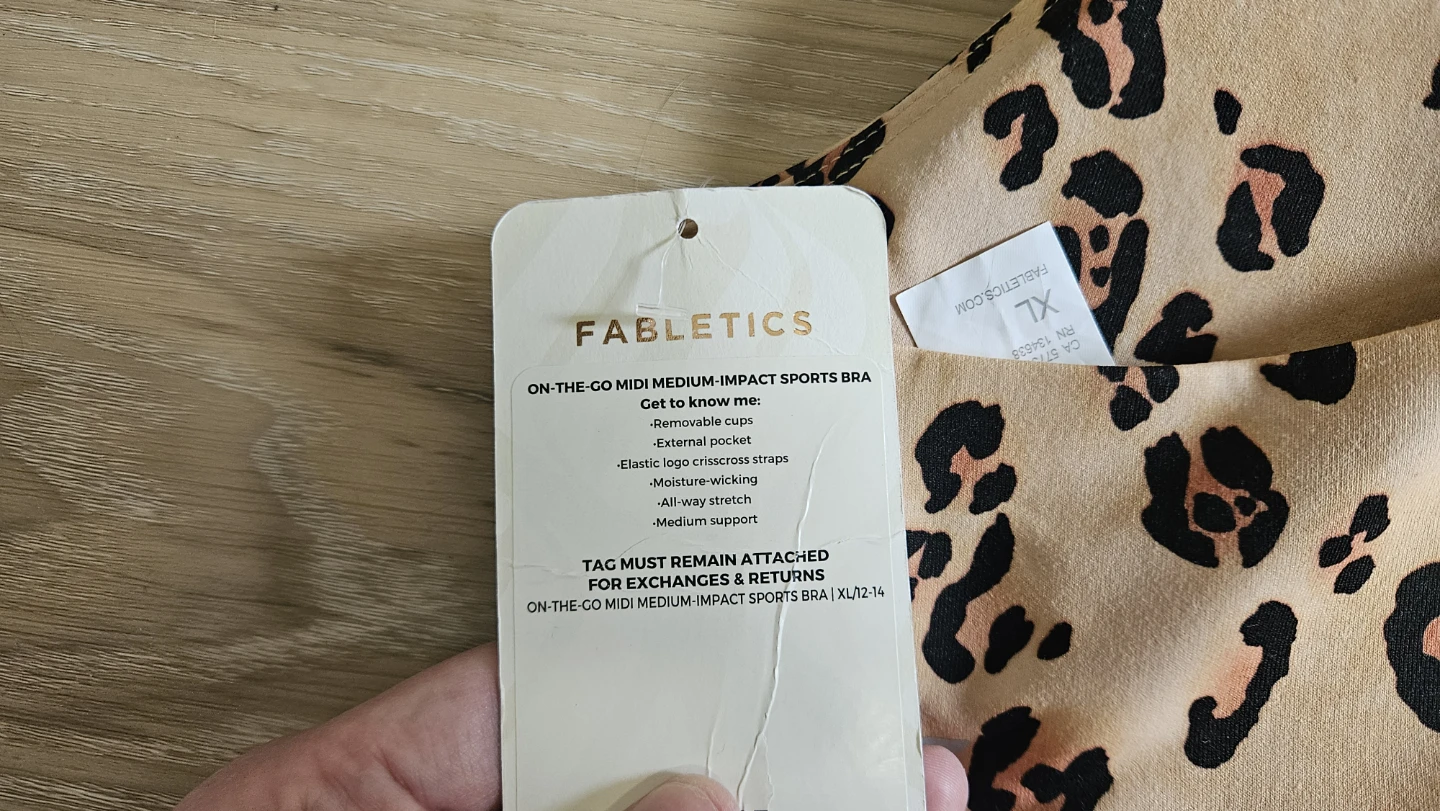 Fabletics On-The-Go Midi Sports Bra - Leopard Print, XL - photo 5