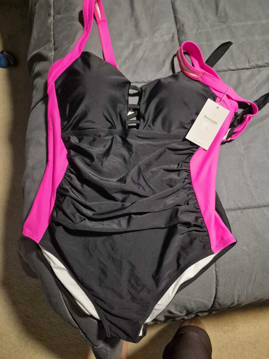 Zonsaoja Black and Hot Pink One-Piece Swimsuit
