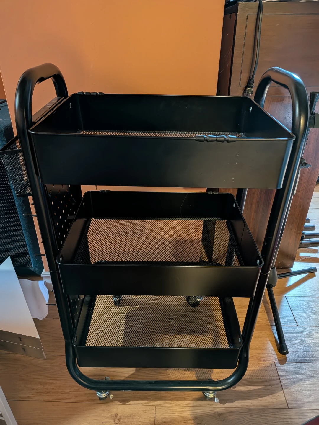 3-Tier Metal Utility Rolling Cart - Black