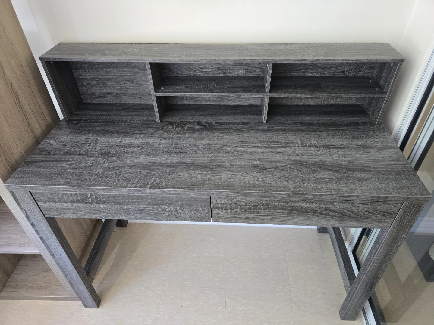Dark Grey Wood Grain Desk with Hutch - photo 3