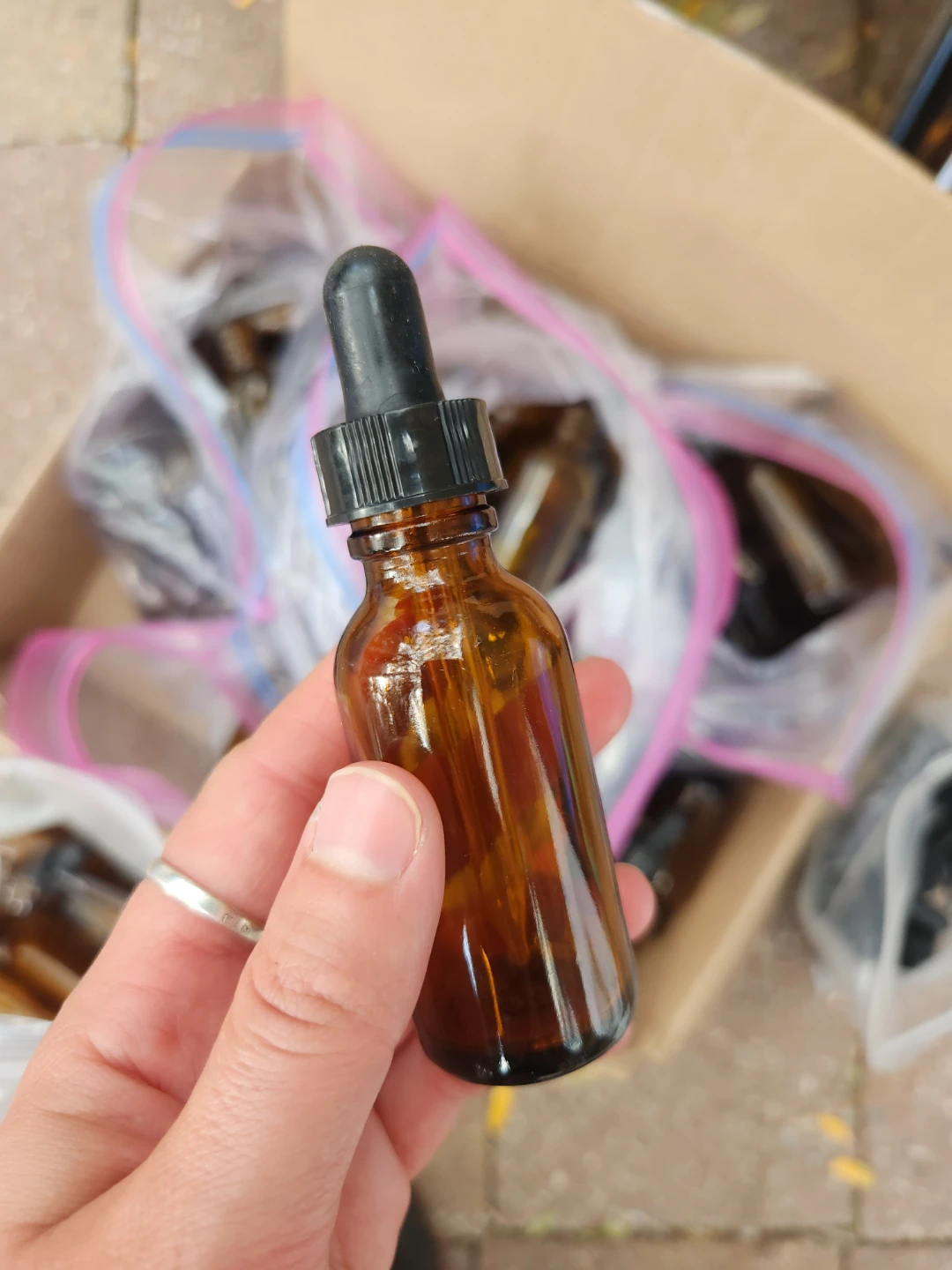 Box of Amber Glass Dropper Bottles