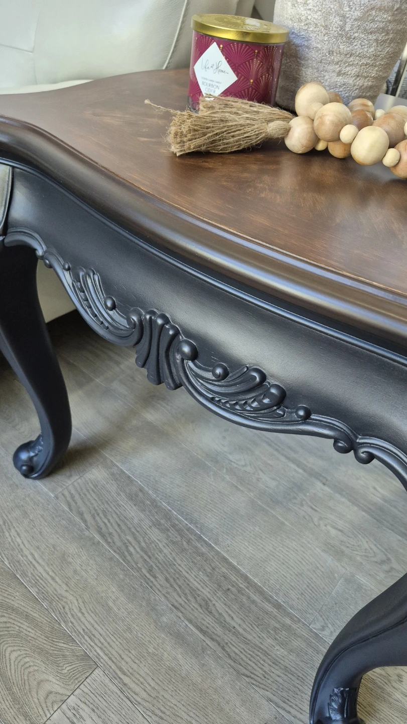 Solid Wood  End Table – Dark Walnut & Matte Black – Refinished - photo 3