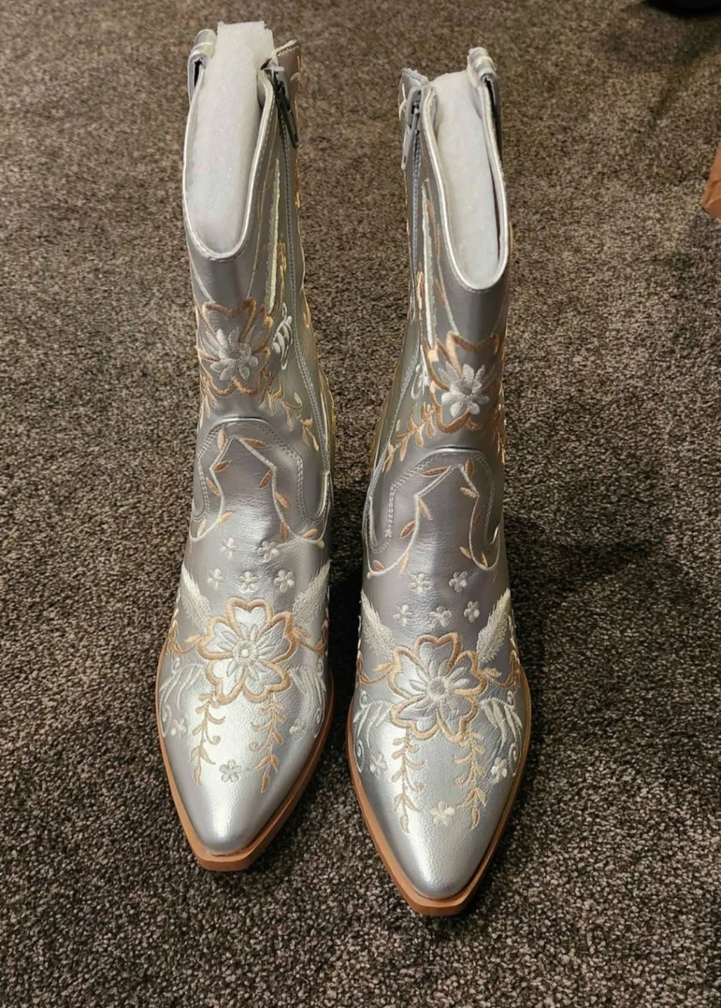 Anjoufemme Silver Embroidered Cowboy Boots - photo 5