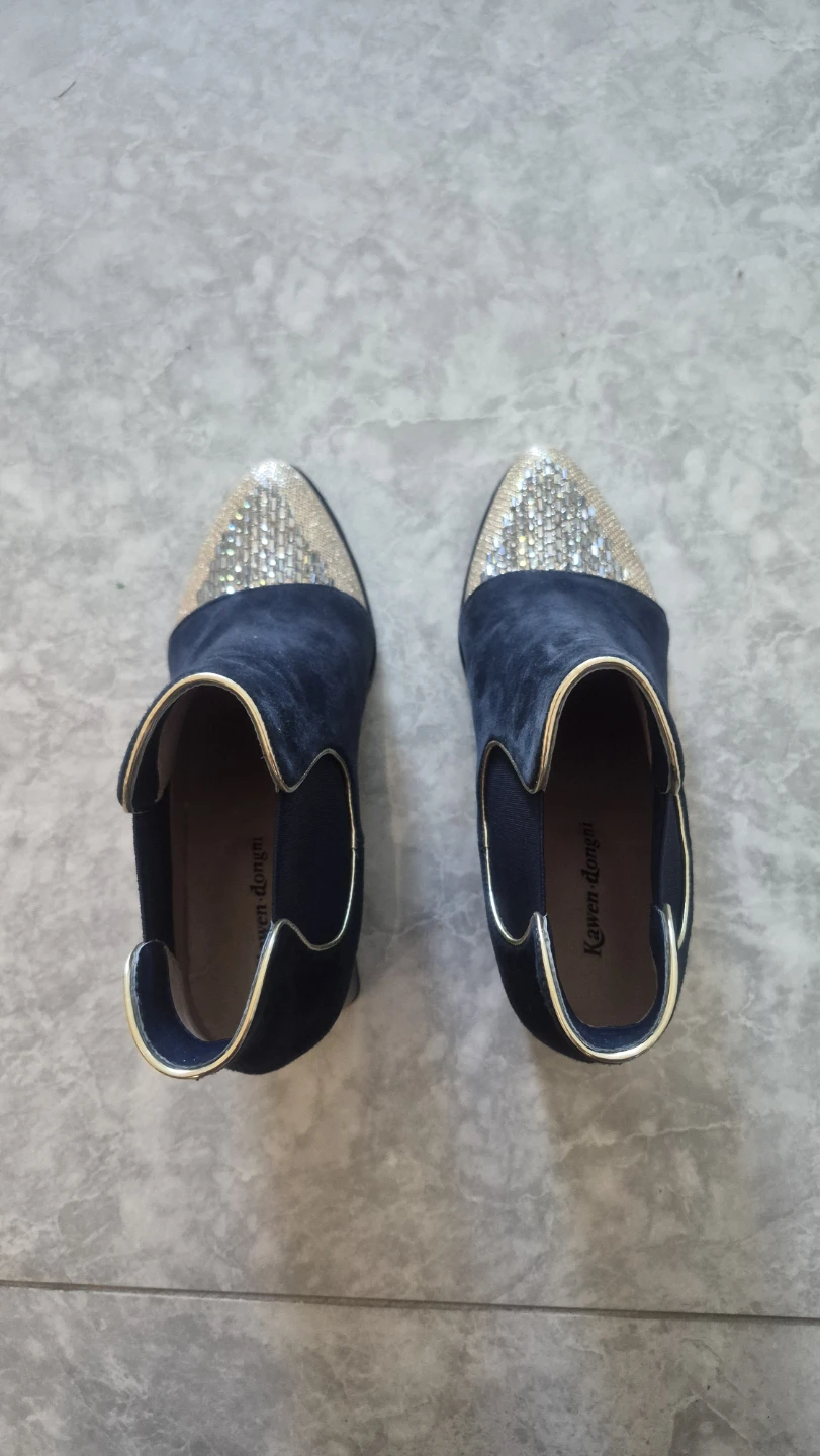 Women's Navy Blue Leather Ankle Boots – Crystal Toe, US 7 - photo 4