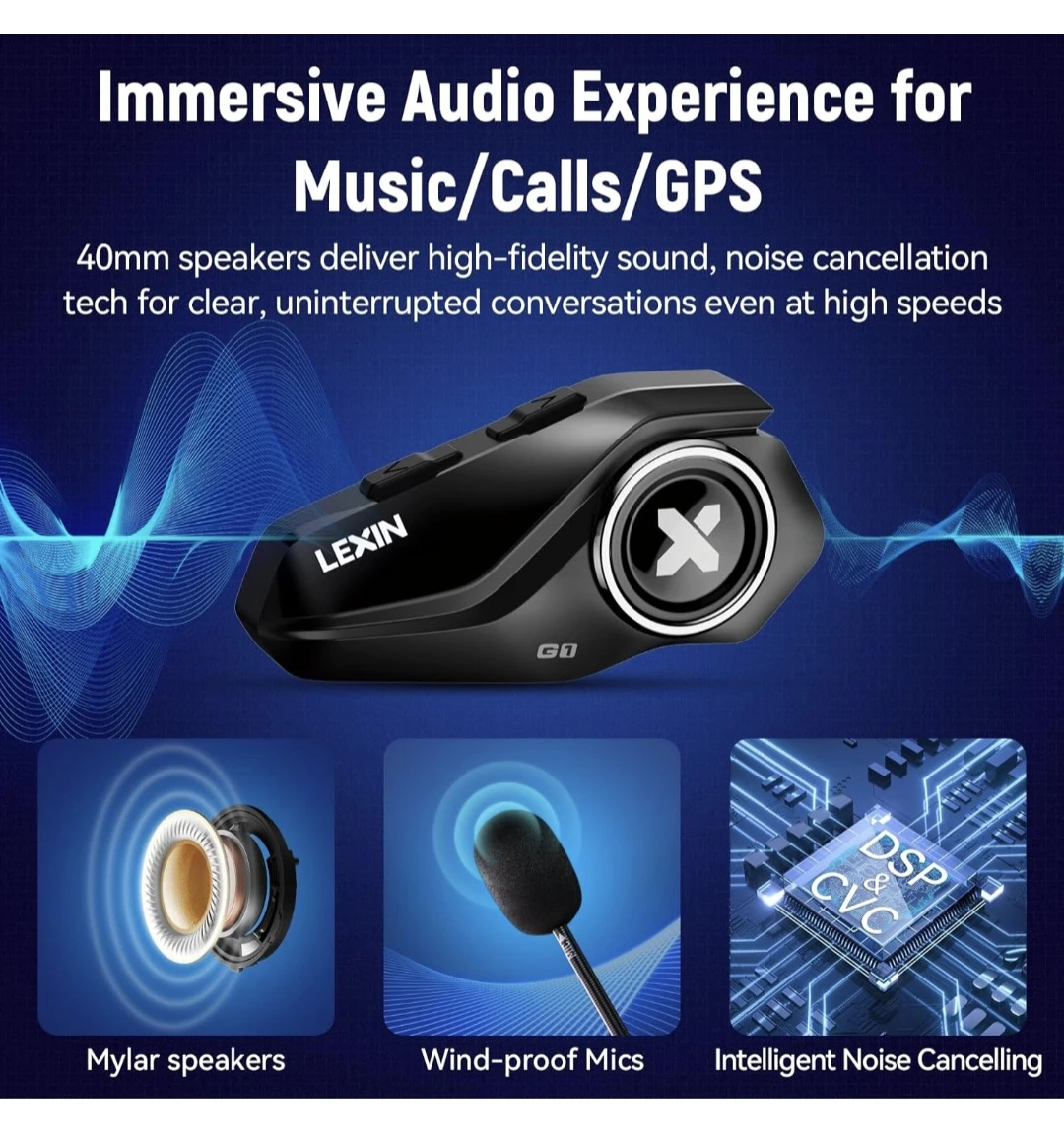 LEXIN G1 Motorcycle Bluetooth Headset, - photo 3