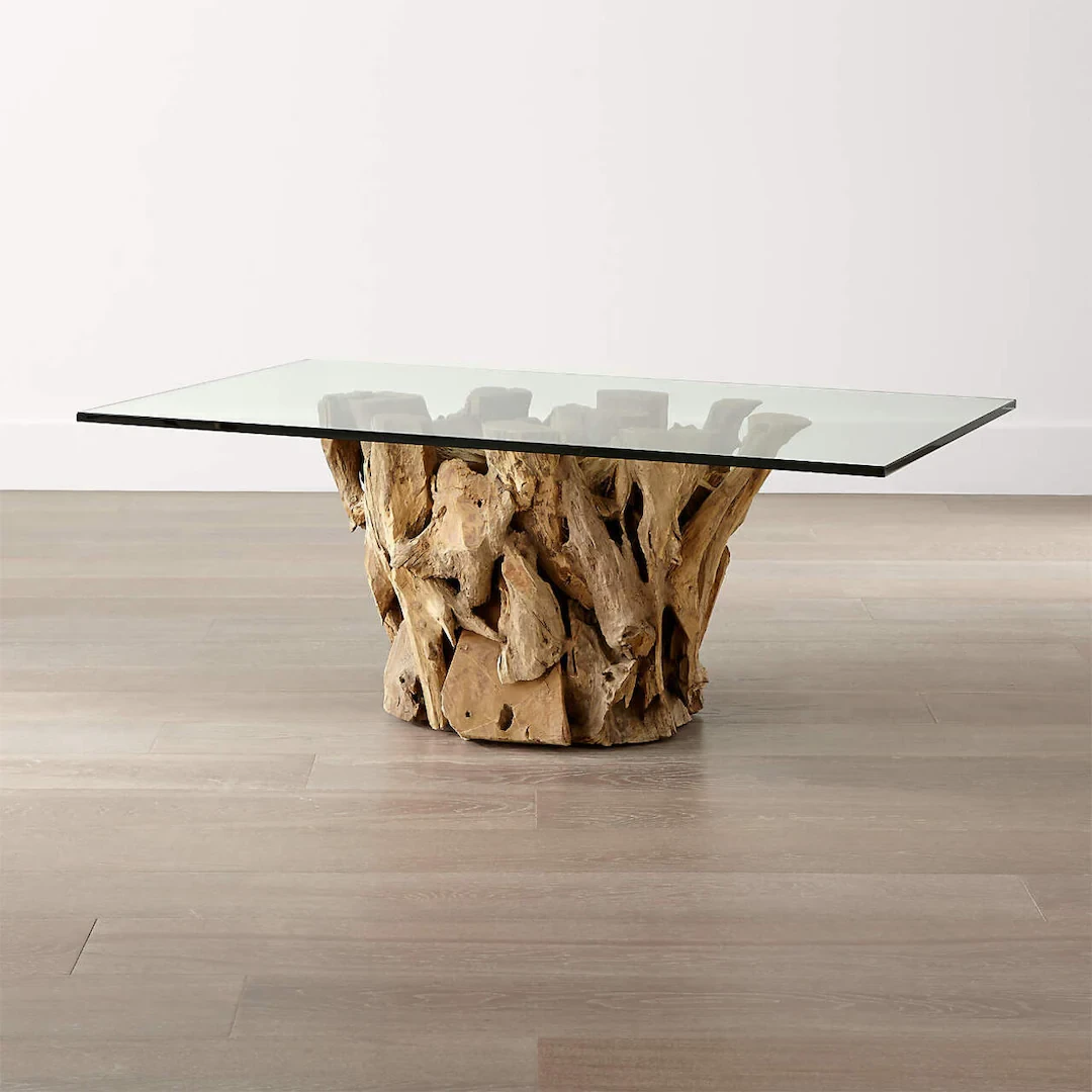 Crate & Barrel Driftwood Coffee Table – Sculptural Wood Base