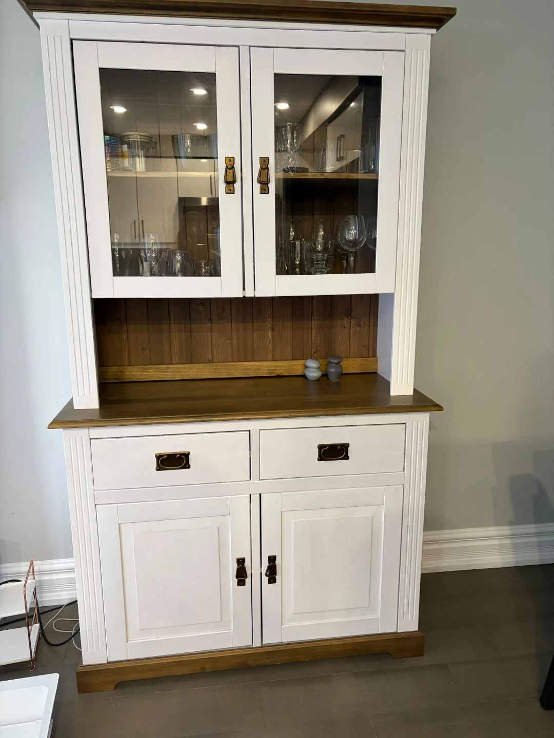 White and Wood Hutch Cabinet