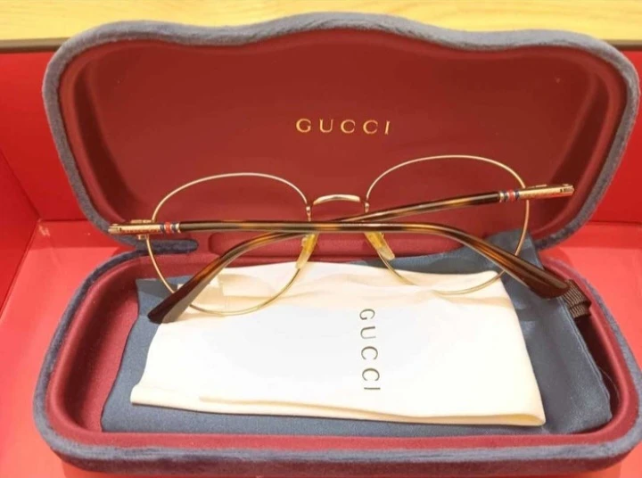 GUCCI Gold Round Eyeglasses Frames with Brown Temples - photo 2