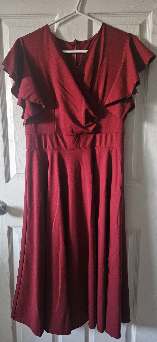 Red Flutter Sleeve Midi Dress