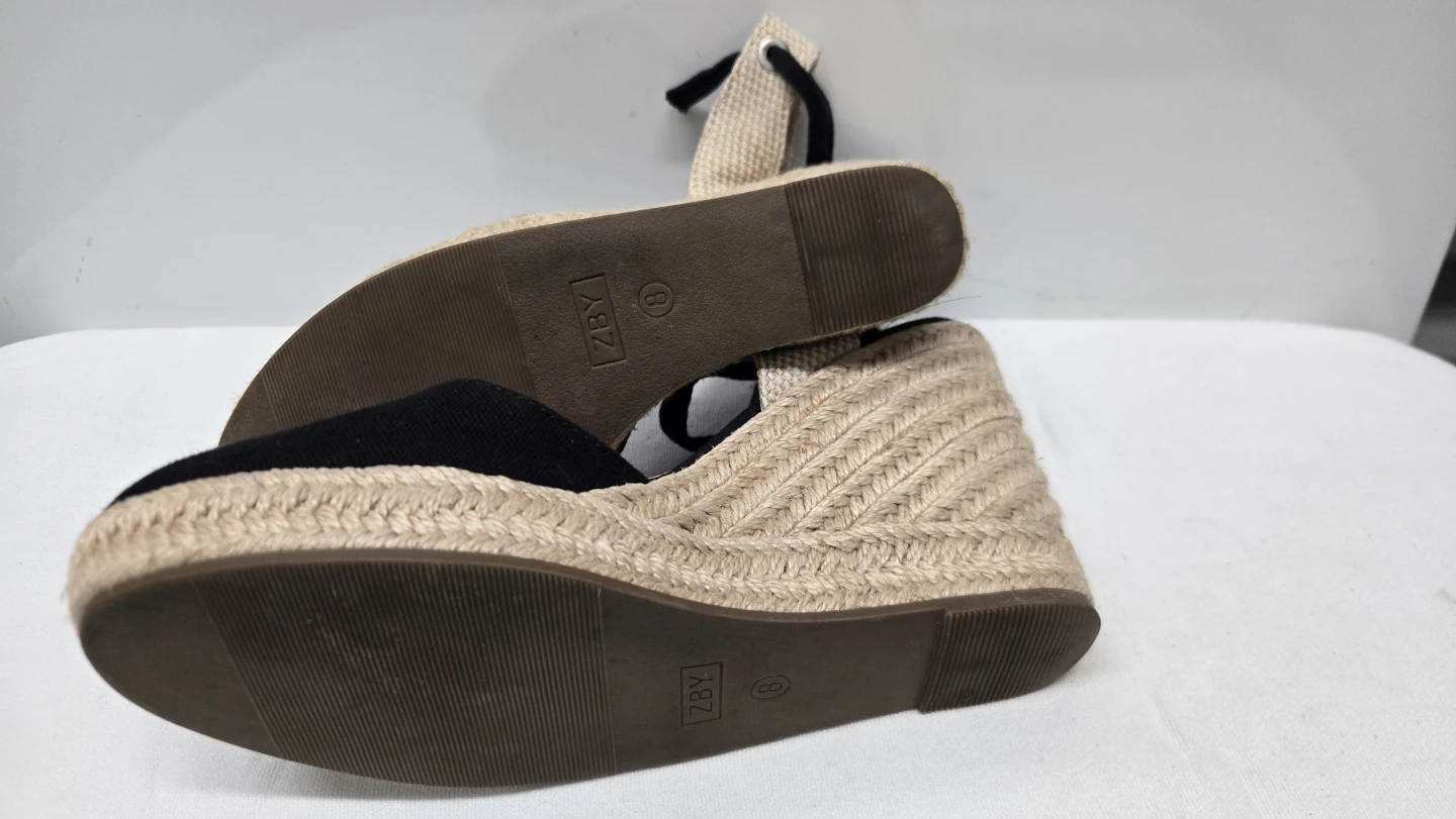 ZBY Black/Beige Espadrille Wedge Heels Closed Toe Ankle Tie S. 8 - photo 5