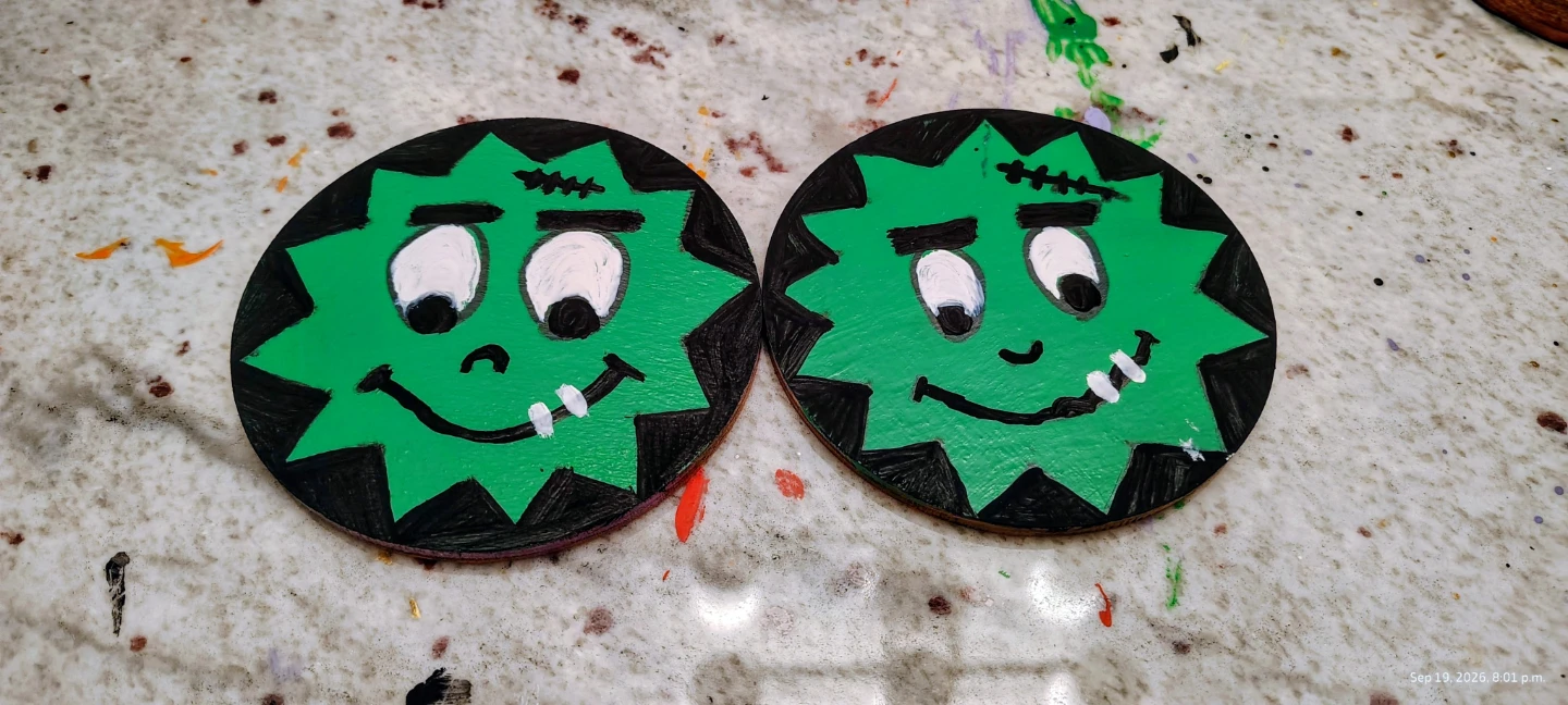 Set of 2 Hand-Painted Monster Coasters