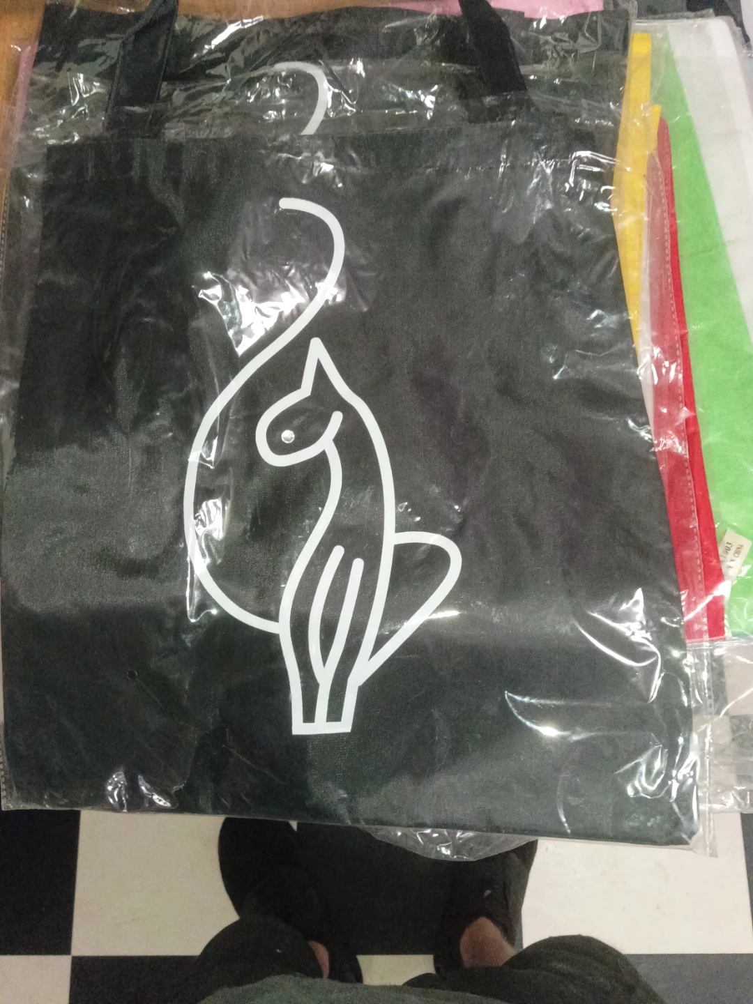 Black Cat Print Non-Woven Tote Bag