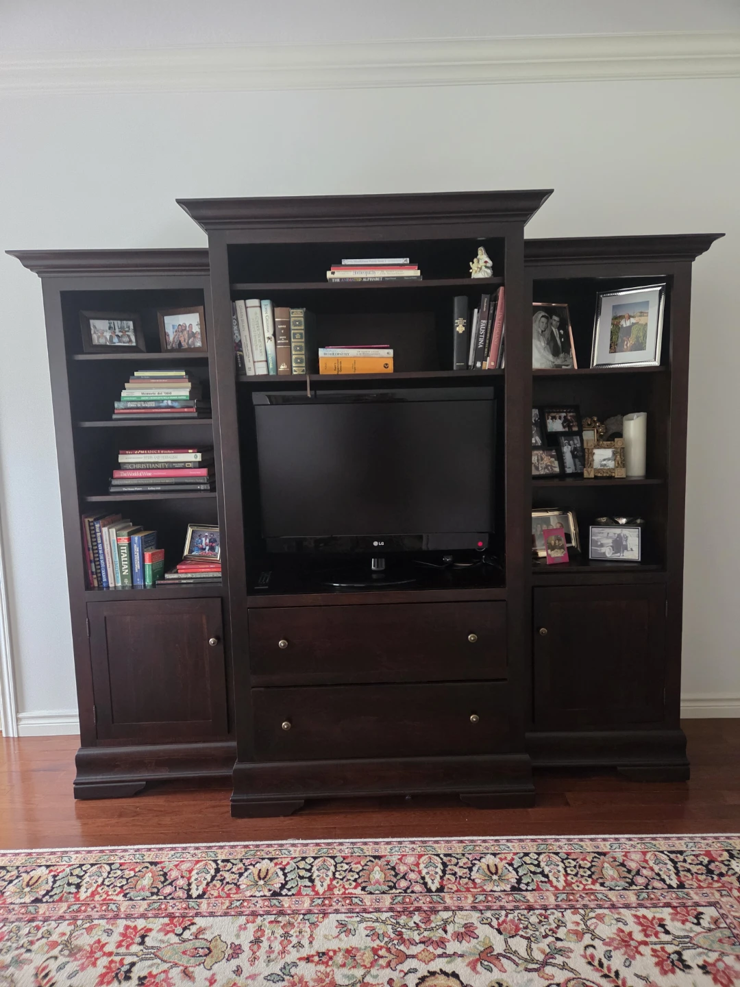 Custom made Mennonite TV and bookcase unit