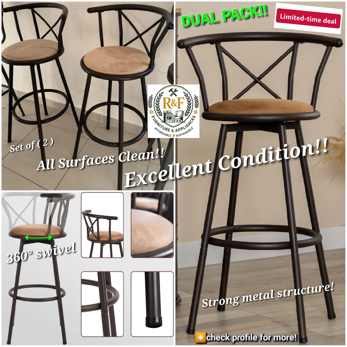 ✴️ (2X units) Homy Casa Bar Stools (Set of 2) - photo 2