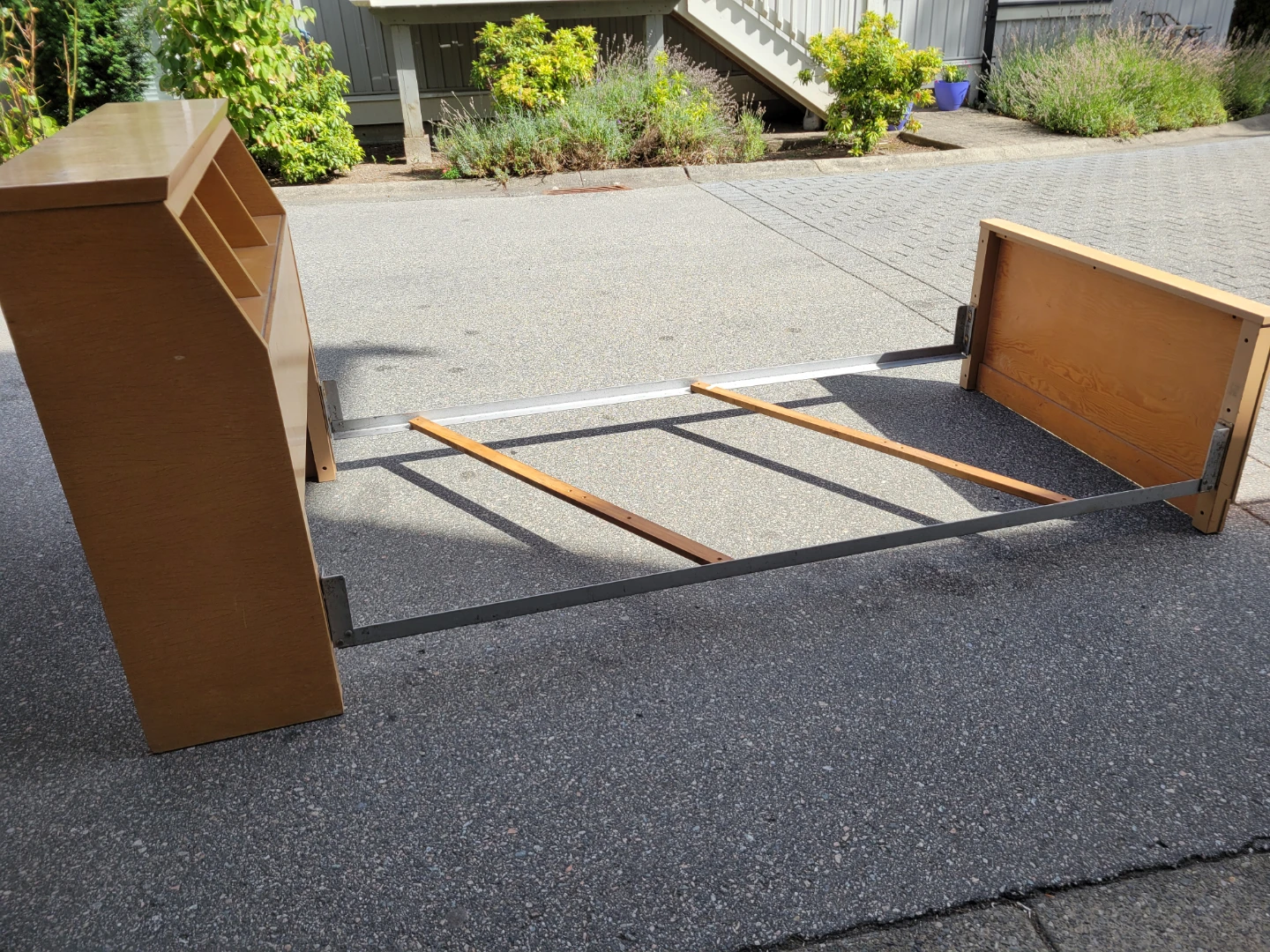 Wooden Twin Bed Frame with Headboard Shelves - photo 2