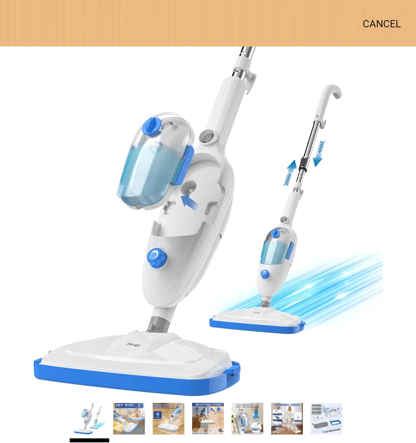 Hesgo Steam Mop for Hardwood, Vinyl, Laminate Floors