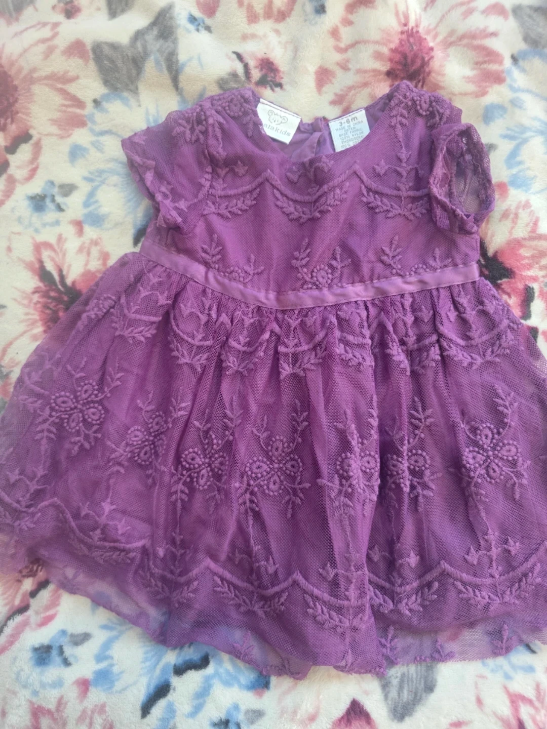 🏈Baby Girls Purple Embroidered Dress 3-6m