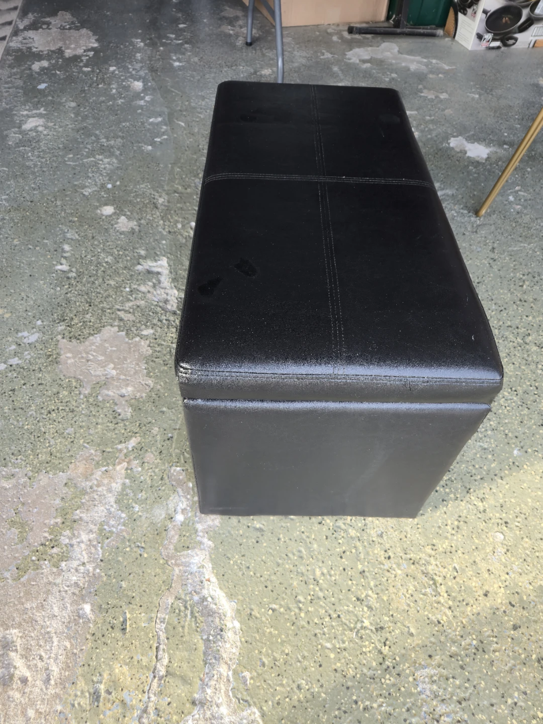 Black Faux Leather Storage Bench Ottoman – Hinged Top - photo 2