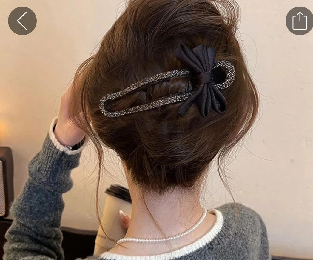 Black rhinestone hair clip with ribbon bow - photo 4