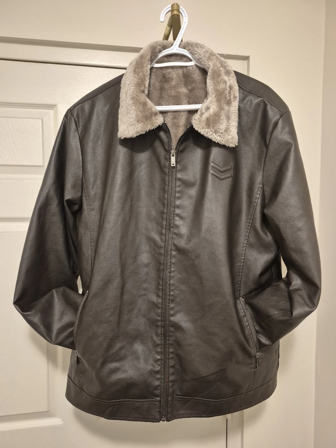 Faux Leather Fur-Lined Bomber Jacket