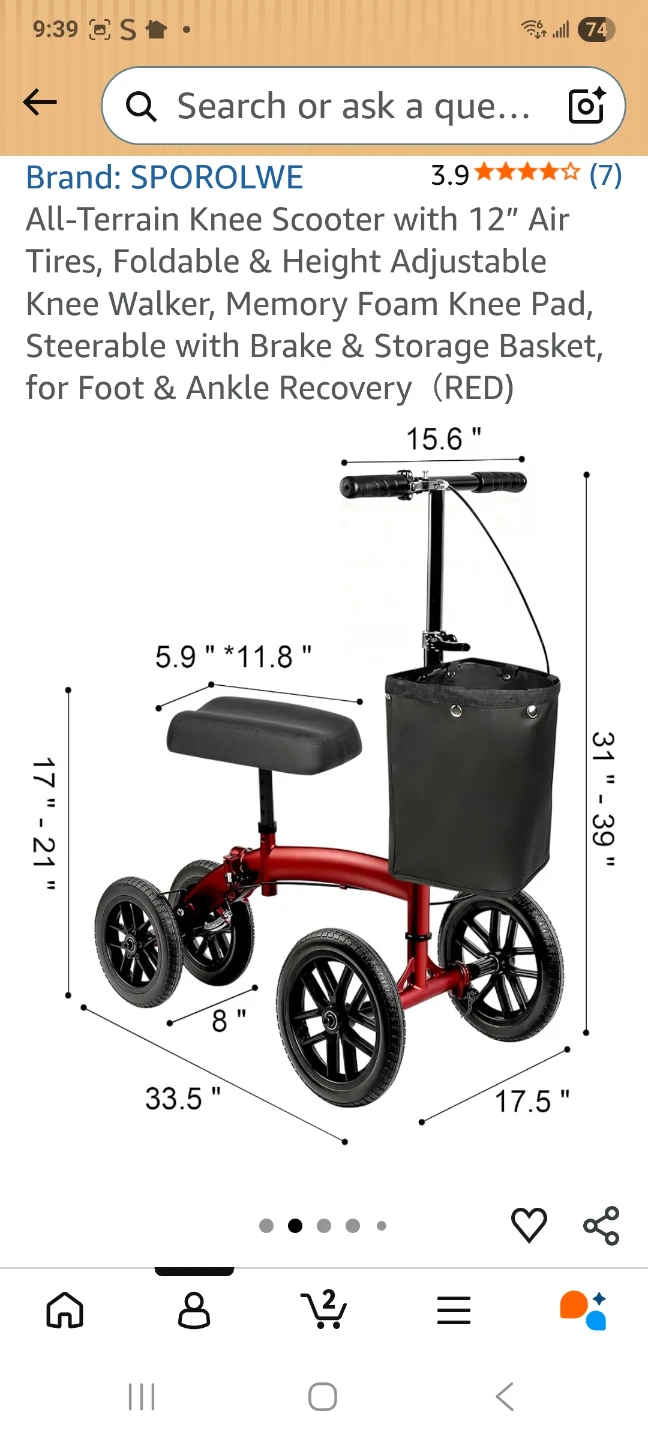 All-Terrain Knee Scooter - Red - photo 4