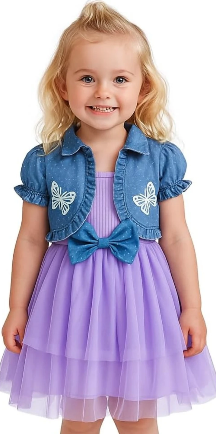Toddler Girl Purple Dress with Denim Butterfly Bolero 🏈 - photo 2