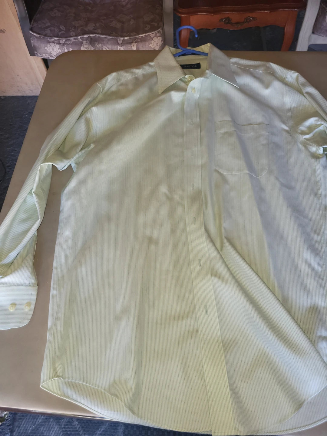 Nautica Light Green Striped Long Sleeve Shirt