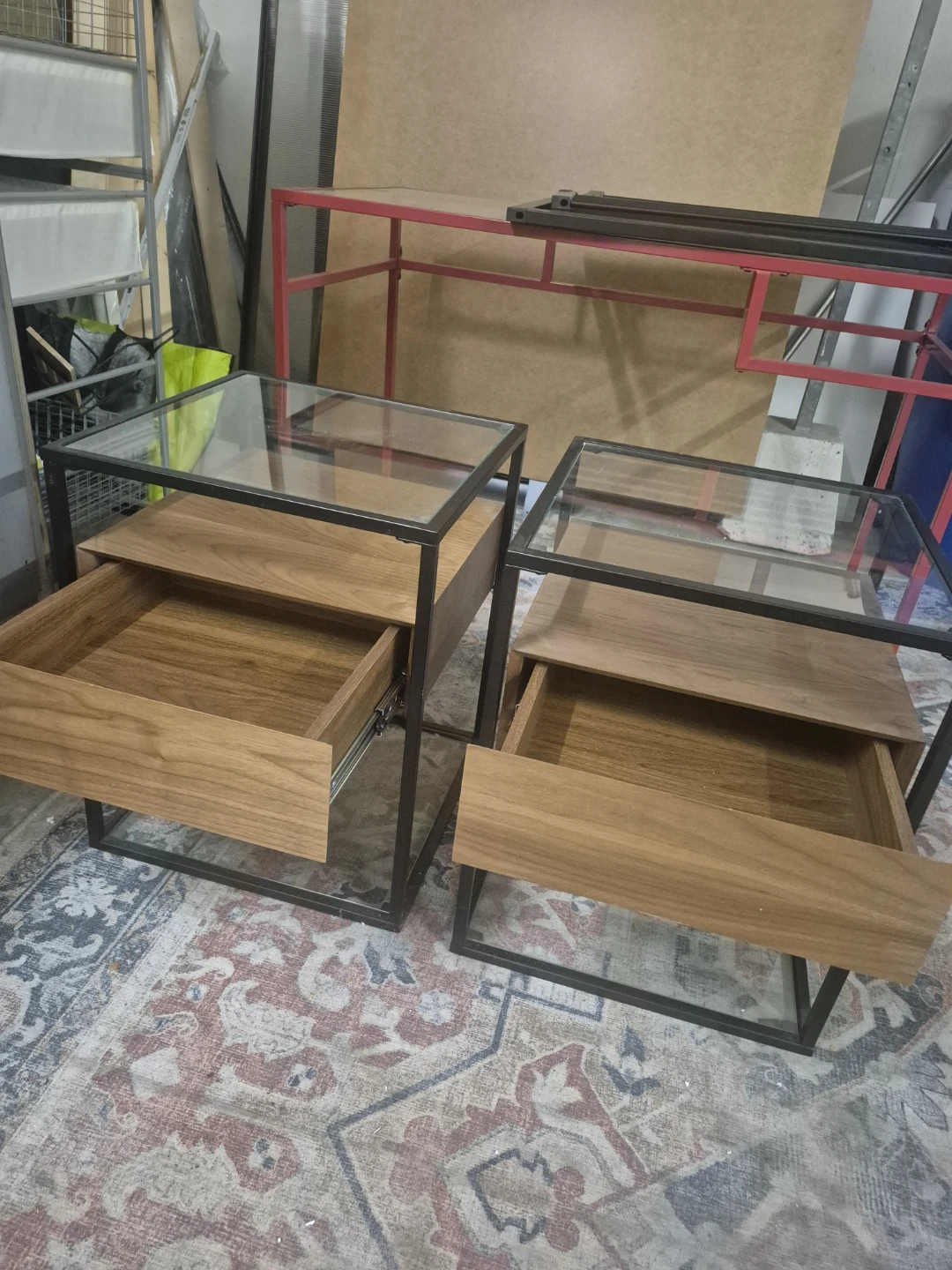 Set of Two Glass and Wood Nightstands - photo 4
