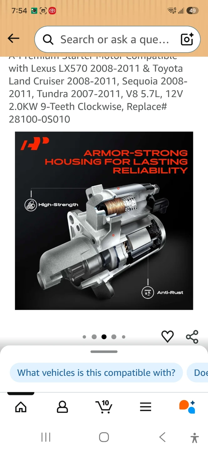 A-Premium Starter Motor for Lexus and Toyota 5.7L V8 - photo 4