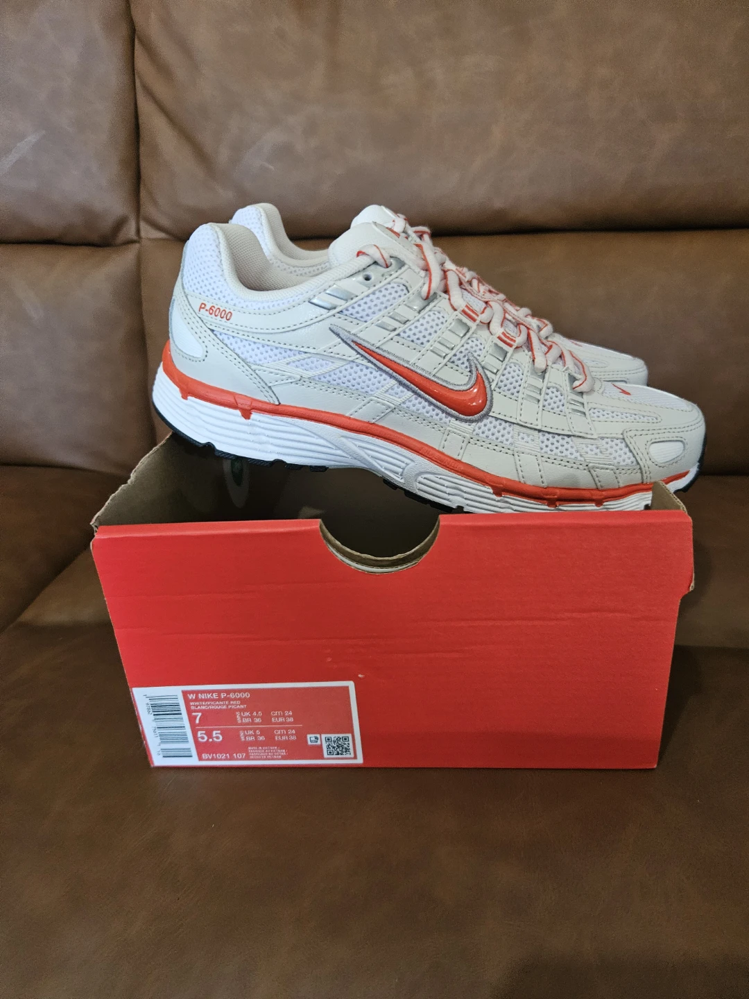 Nike P-6000 White and Picante Red Sneakers - photo 5