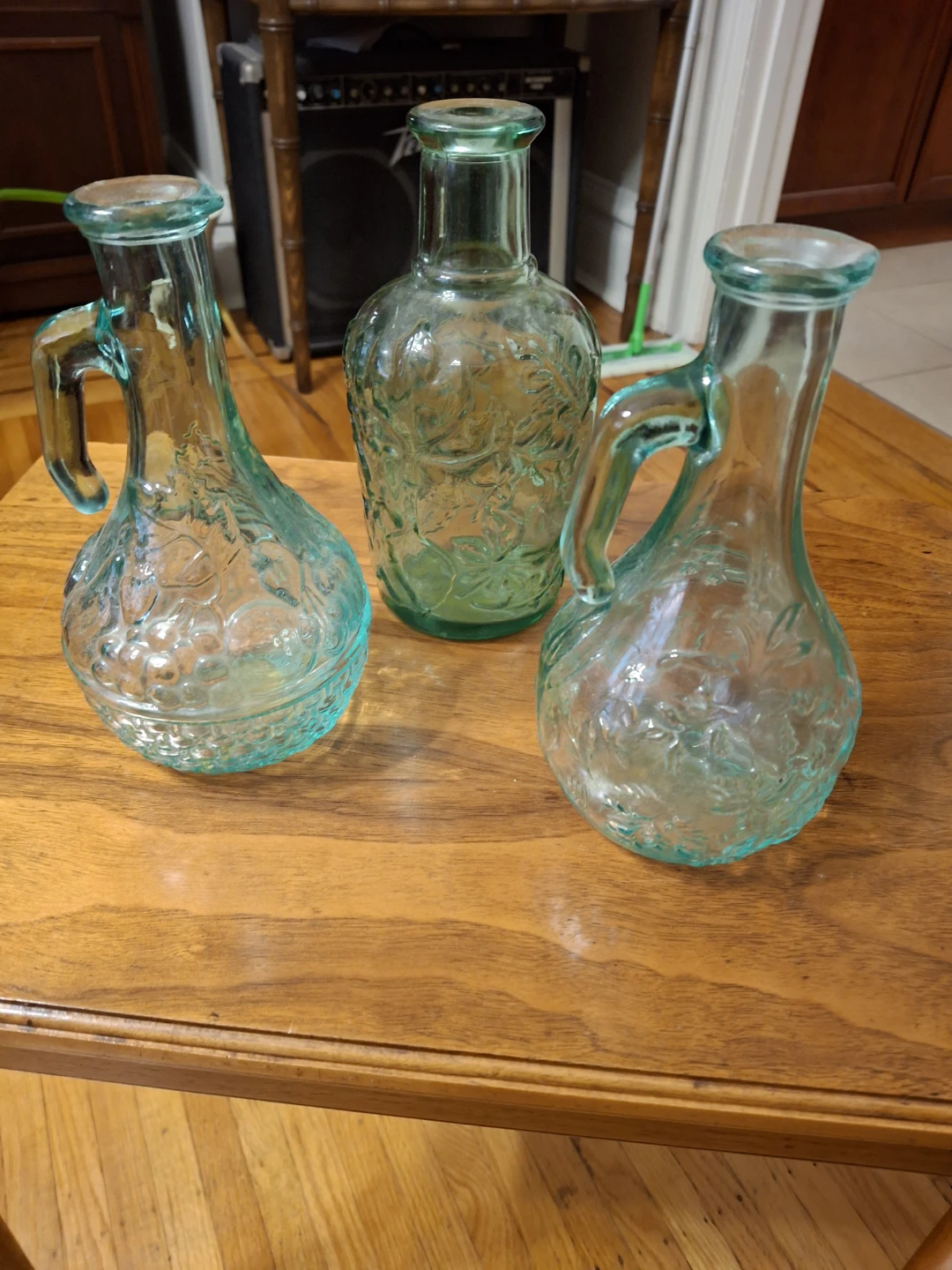 Vintage Aqua Glass Cruet and Decanter Set - 3 Pieces - photo 2