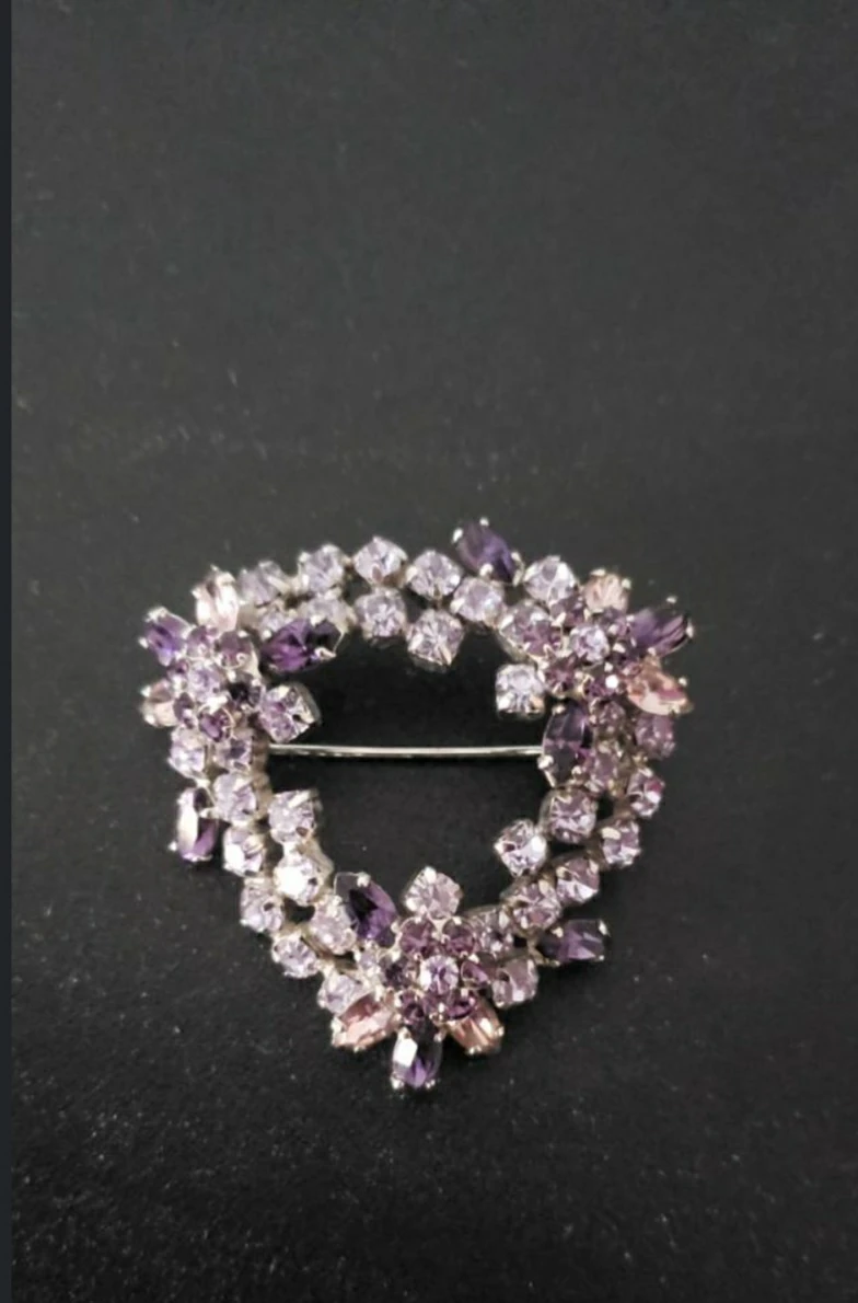 Sherman purple crystal heart brooch