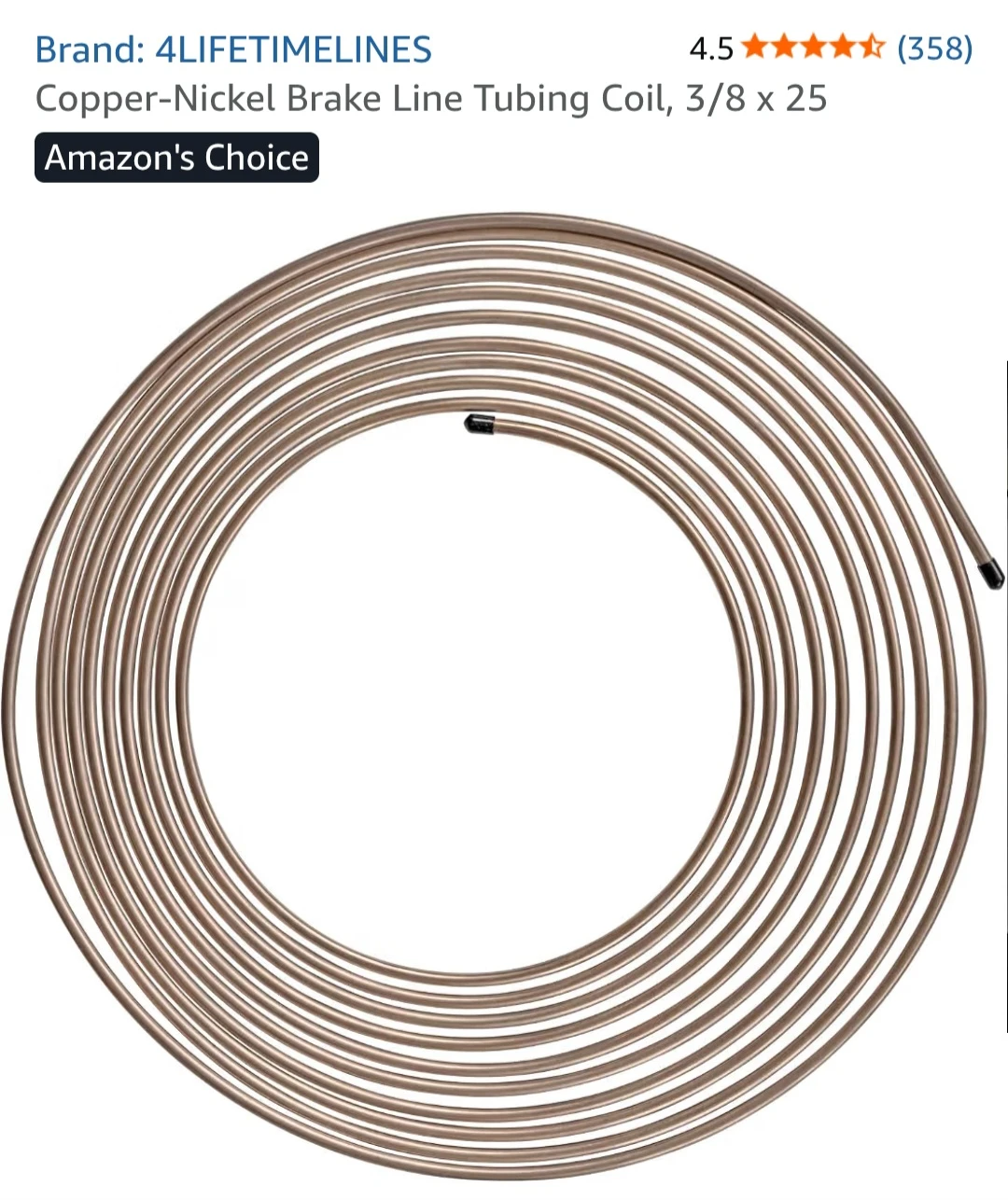Copper-Nickel Brake Line Tubing Coil 5/16 x 25