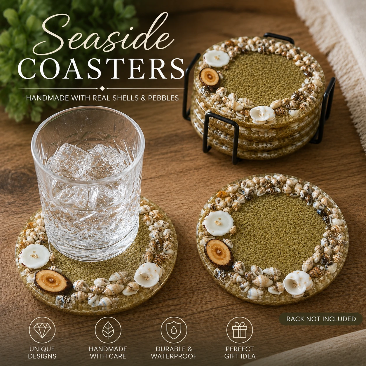 Handmade Seaside Coasters with Real Shells