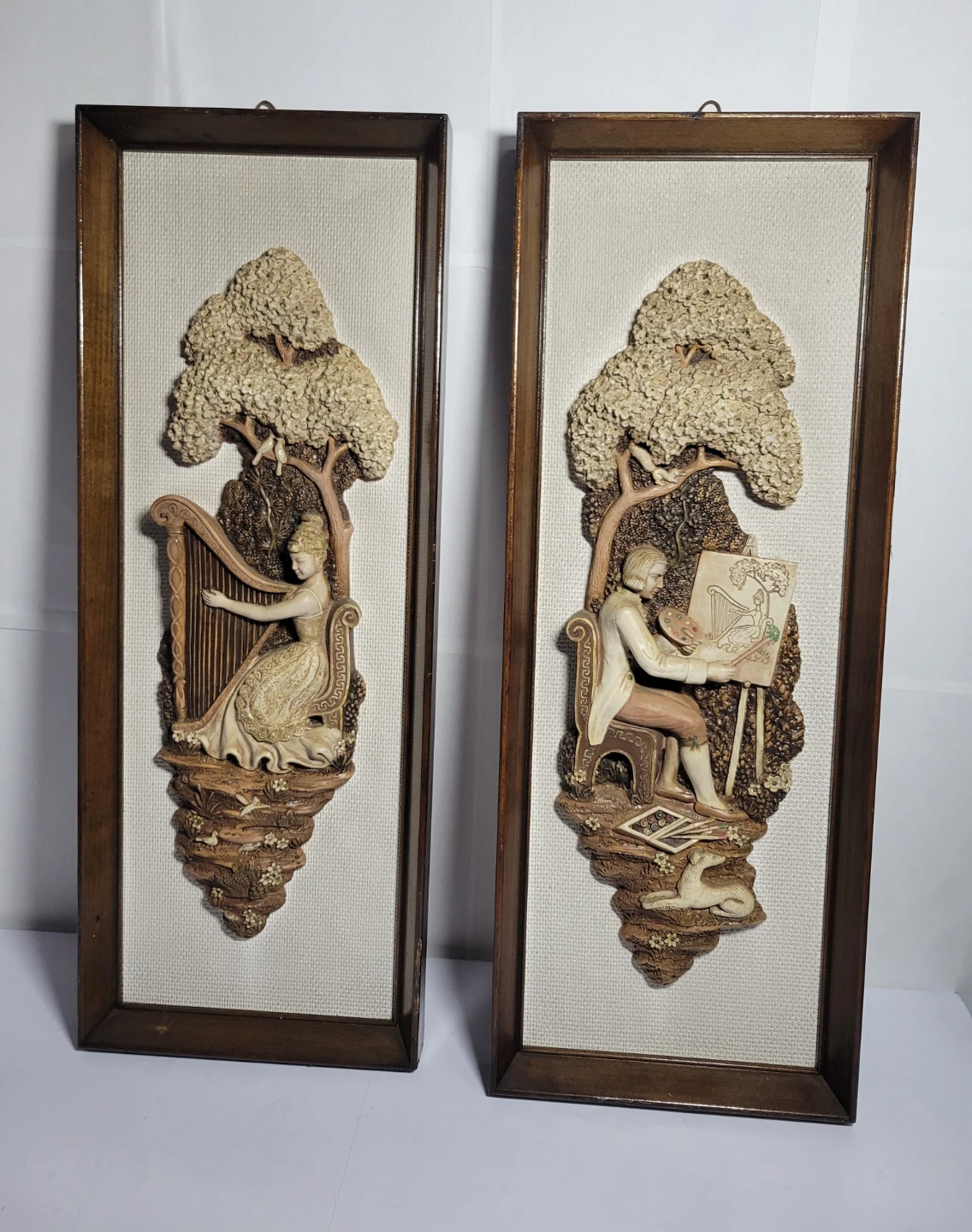 Vintage 3D Relief Wall Art Pair
