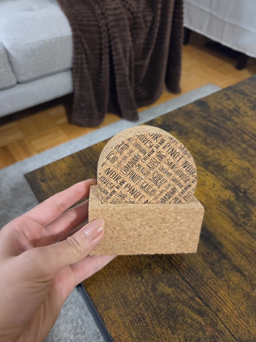 Set of 6 Cork Coasters with Holder