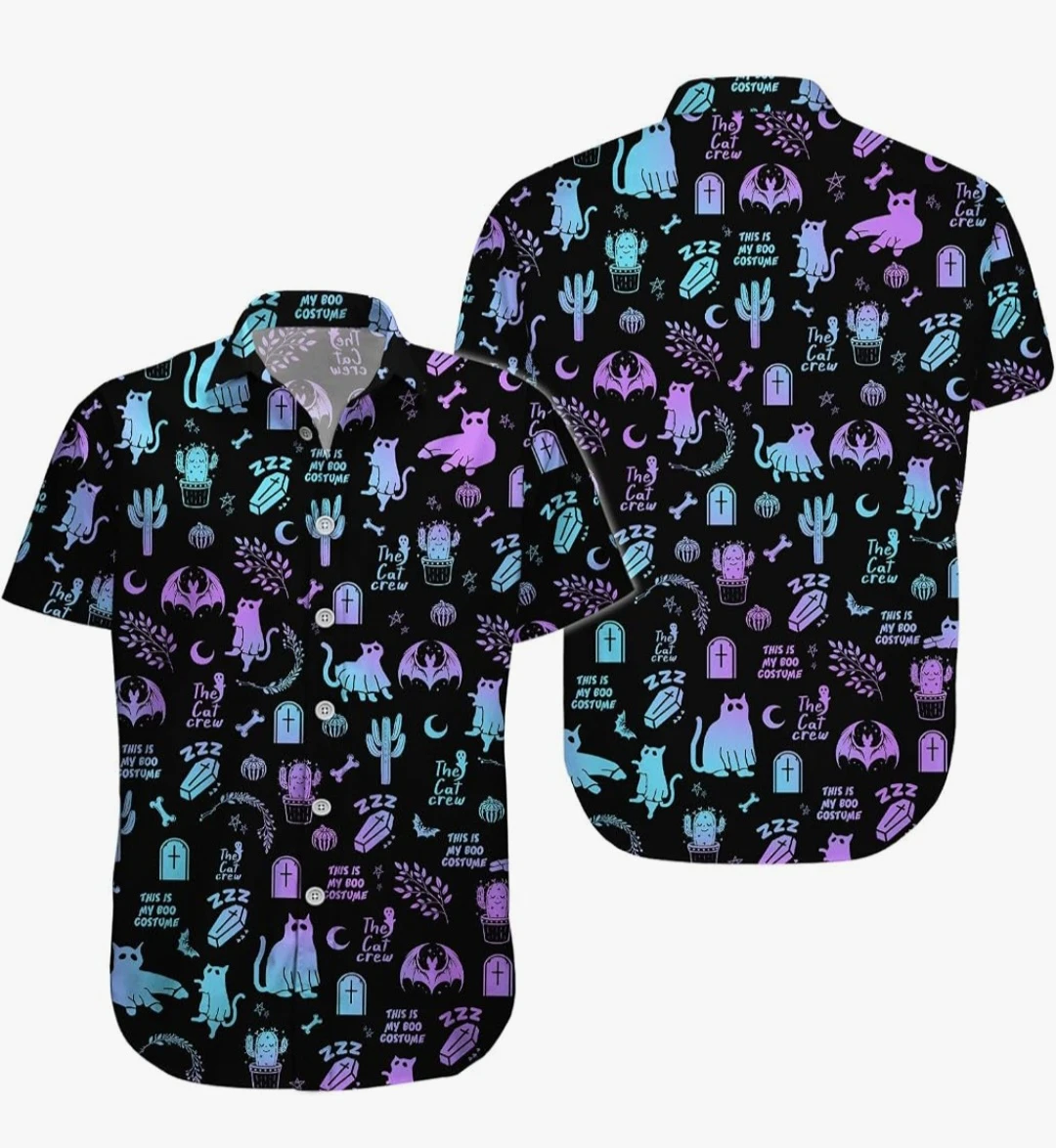 New The Cat Crew Halloween Short Sleeve Button-up Shirt 2XL - photo 2