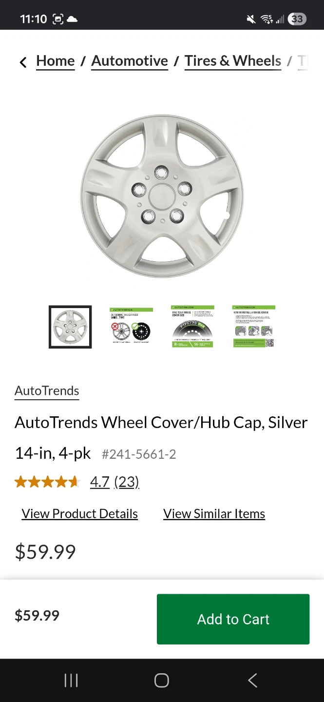 AutoTrends Silver Wheel Covers, 14-inch, 4-pack