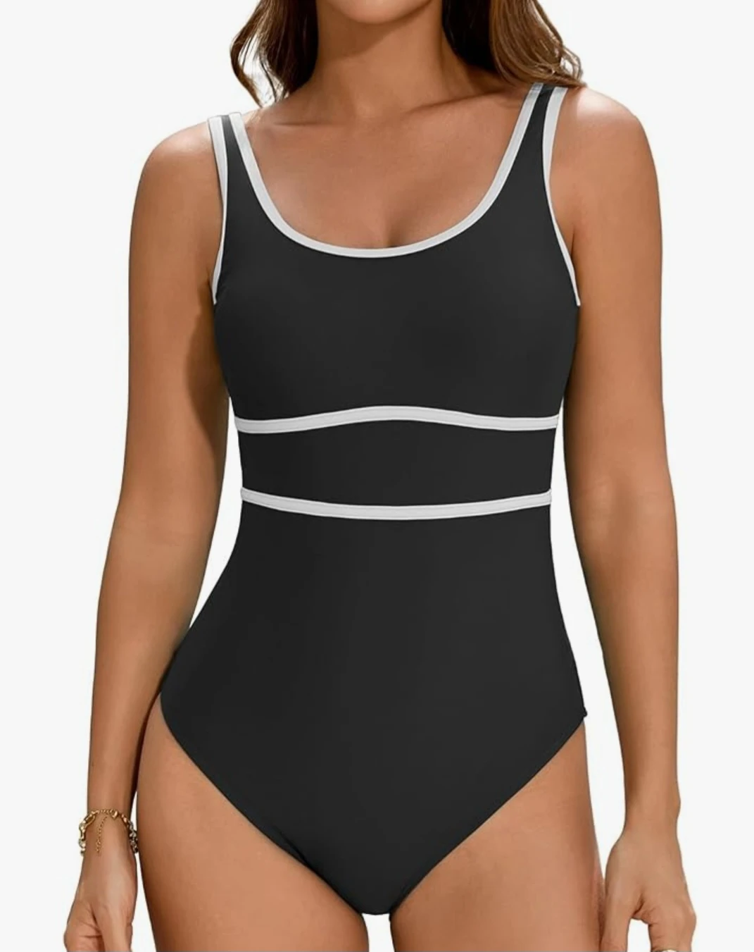 New black and white scoop neck one-piece swimsuit
