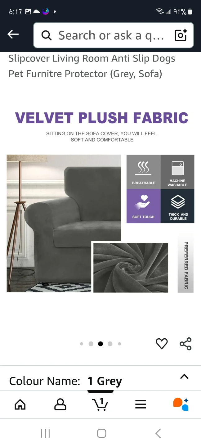 Grey Velvet 3-Seater Sofa Slipcover - photo 3