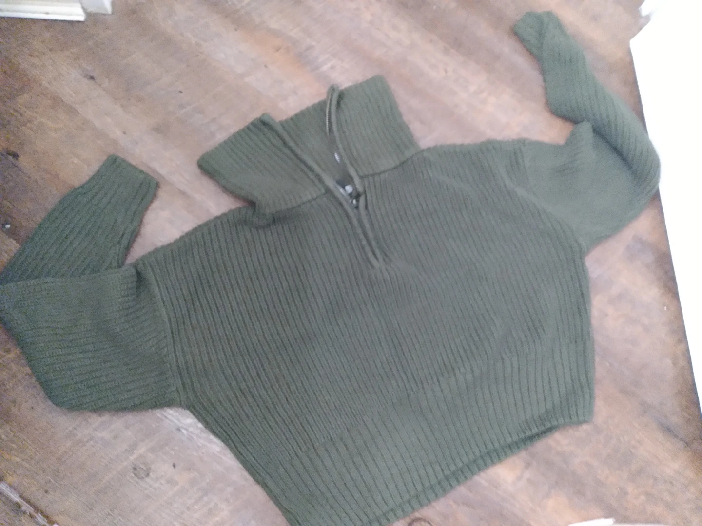Olive Green cropped Quarter-Zip Ribbed Sweater - photo 3