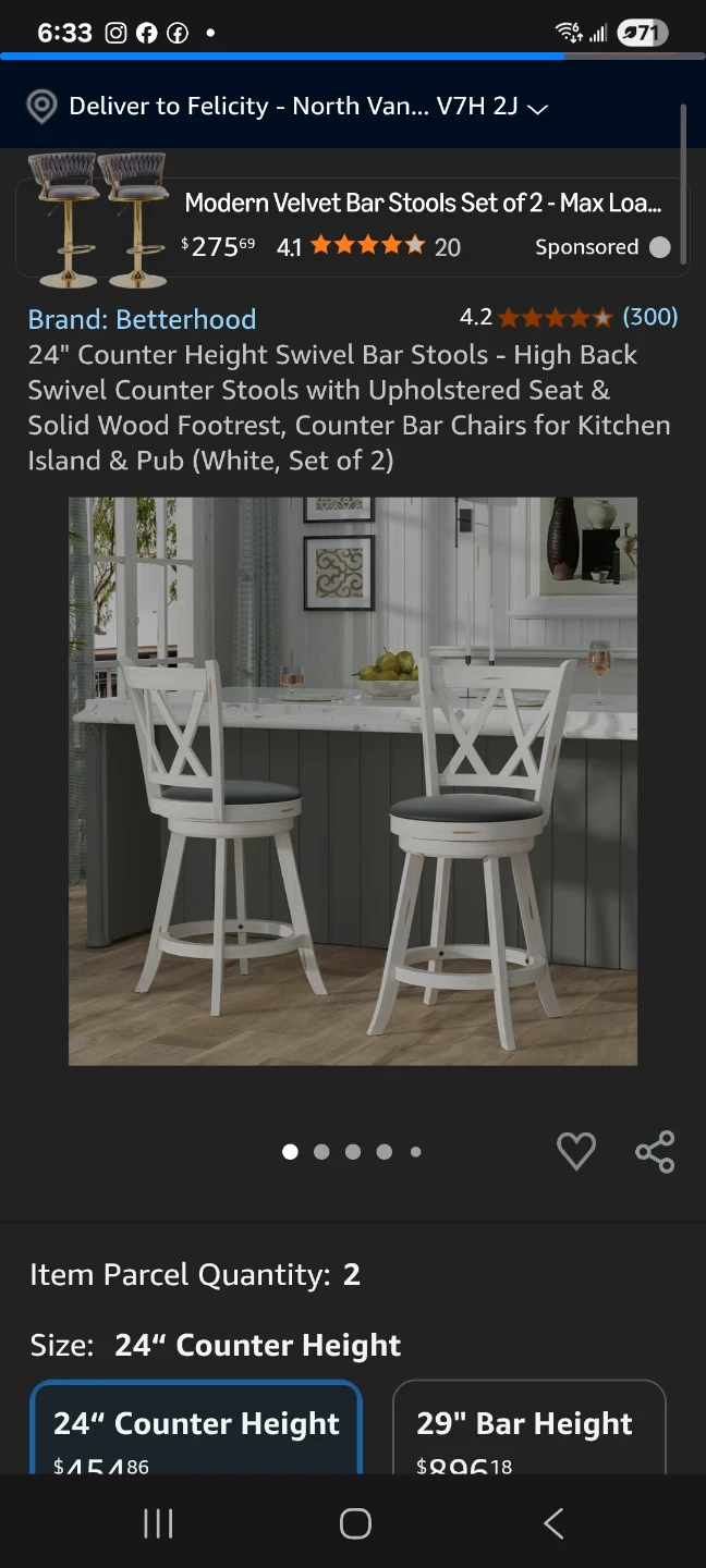 Counter Height Swivel Bar Stools - Set of 2 - photo 2