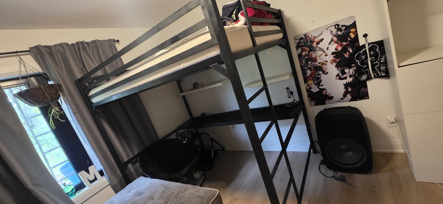 Black Metal Loft Bed with Integrated Desk
